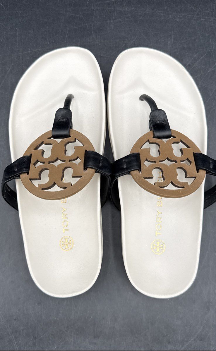 Tory Burch Mini Miller Jelly Platform Thong Sandals White Black Tan Size 4.5