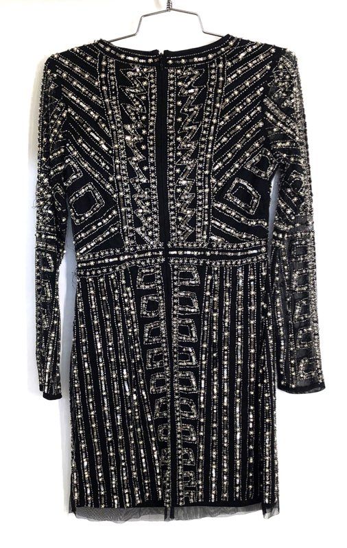 Gianni Bini Women's Dani Pearl Dress Black Beaded Sequin Mini Sz 4 NWT