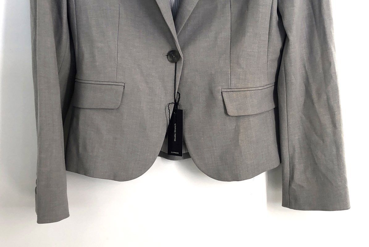 Express Women's Gray Studio Stretch Single Button Blazer Jacket Sz 12 NWT