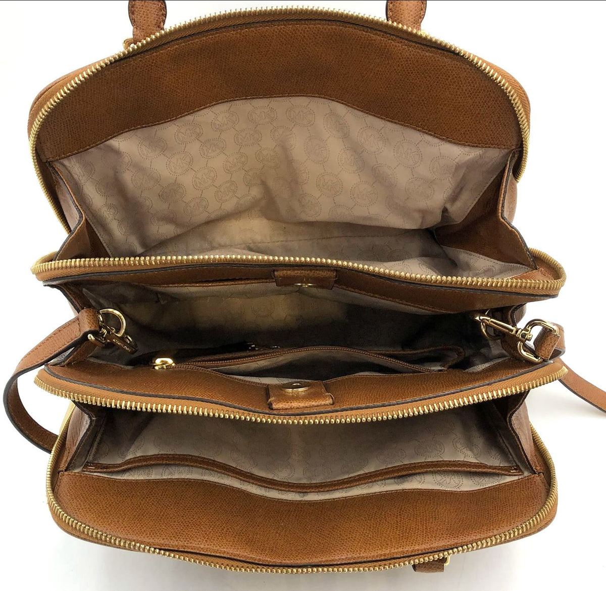 Michael Kors 'Reese' Brown Pebbled Leather Satchel with Gold-Tone Detail (+COA)