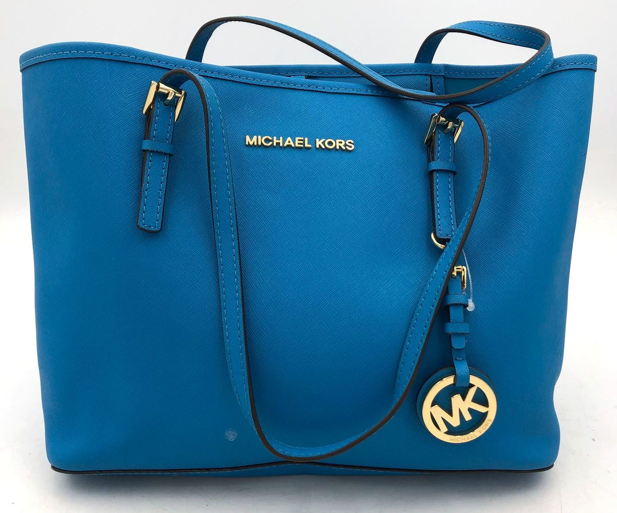 Authentic Michael Kors Women&#39;s Cyan Blue Leather Luxury Tote Bag - COA Included