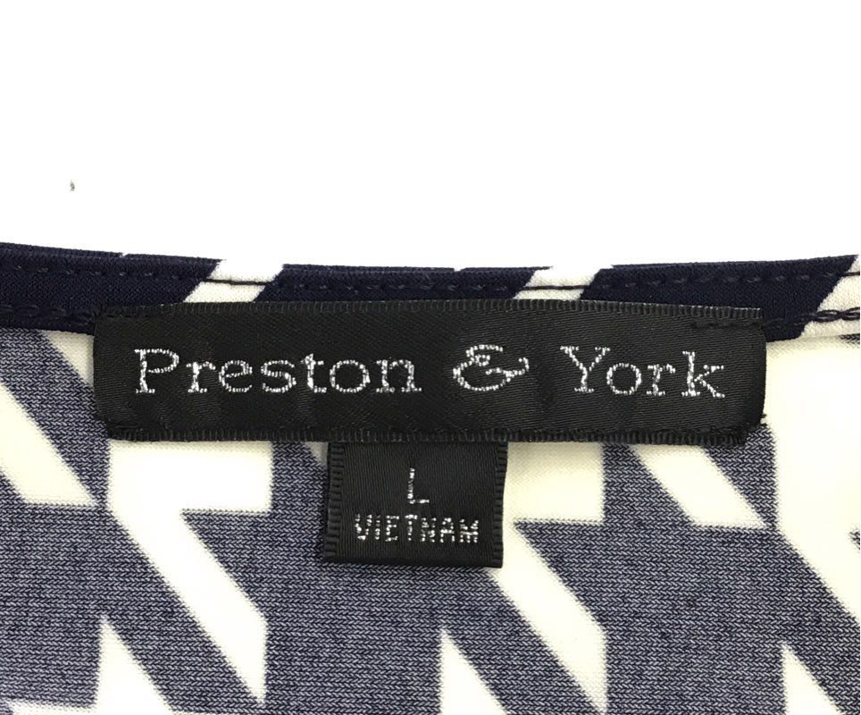 NWT Preston & York Women's Navy Blue White Houndstooth Maxi Dress - Size L
