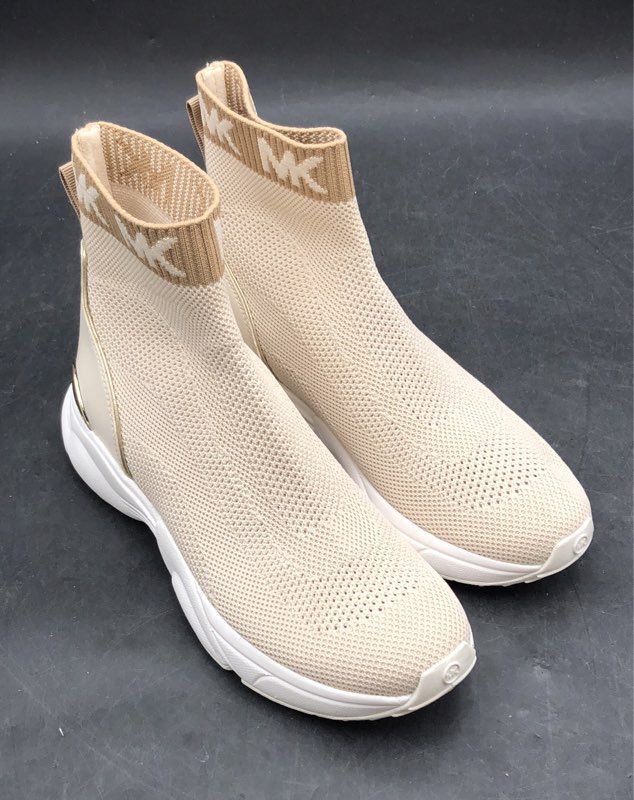 Michael Kors Skyler Knit Sock Sneaker Cream Gold High Top Bootie Size 6