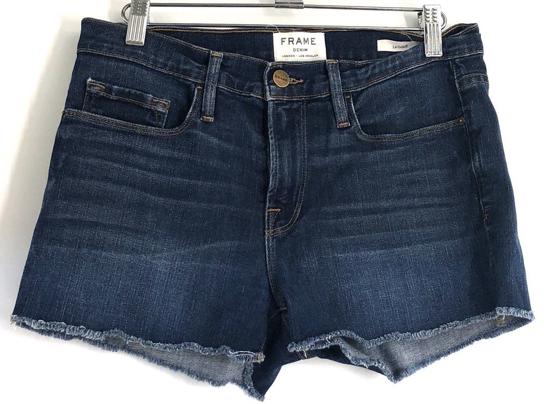 FRAME Women's Le Cutoff Denim Shorts Dark Blue Frayed Raw Hem USA Sz 27