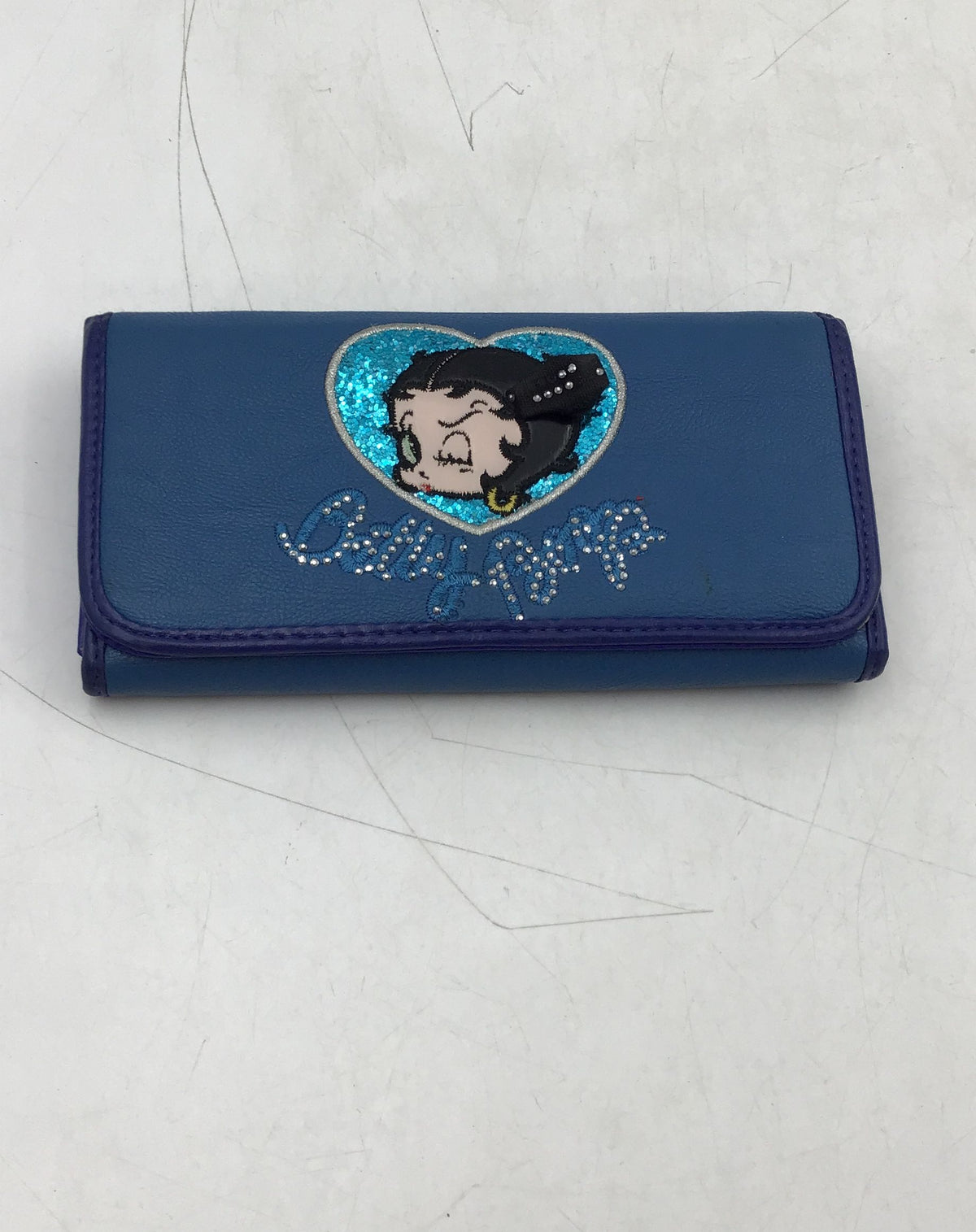 Betty Boop Women&#39;s Blue Rhinestone Crossbody Bag &amp; Tri-Fold Wallet Lot Of 2