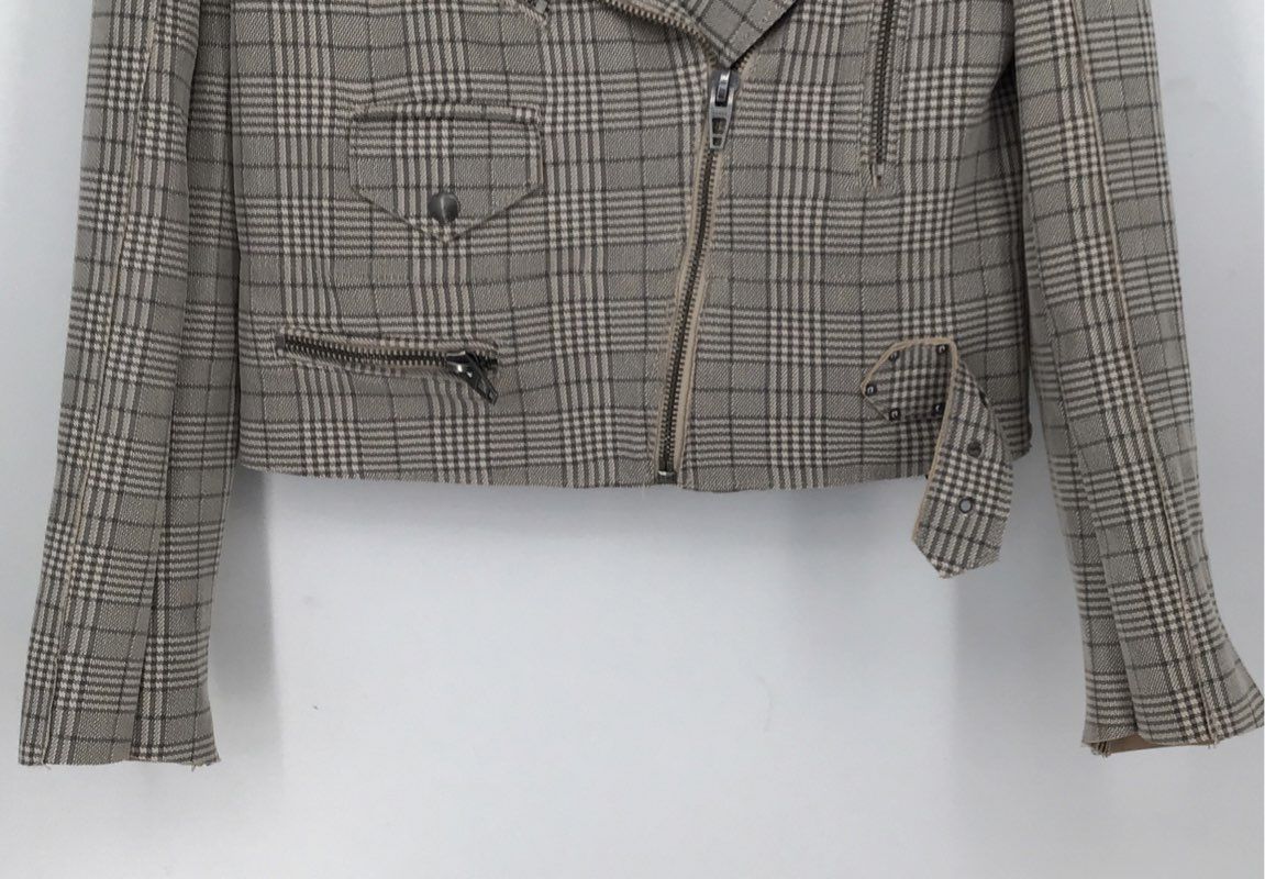 Blank NYC Women&#39;s Gray Plaid Full Zip Motorcycle Jacket - Size XS