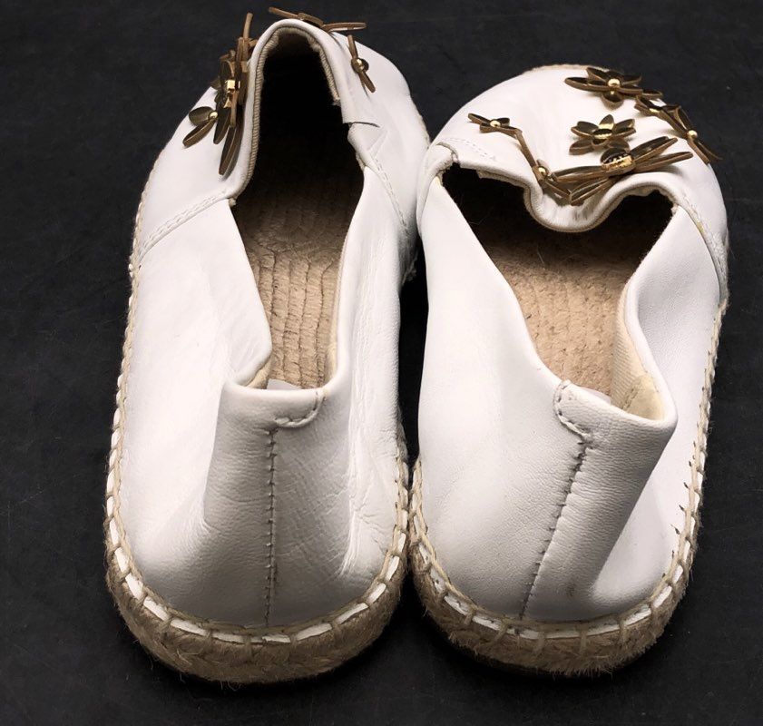 Michael Kors White Leather Gold Floral Applique Espadrille Flats Size 7