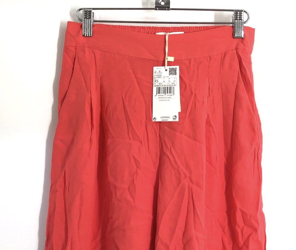 Mango MNG Women's Coral Wide Leg Pleated Elastic Waist Pants Sz XS NWT