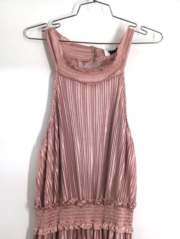 SHILLA the Label Women's Rose Gold Illume Pleat Maxi Dress Smocked Sz M NWT