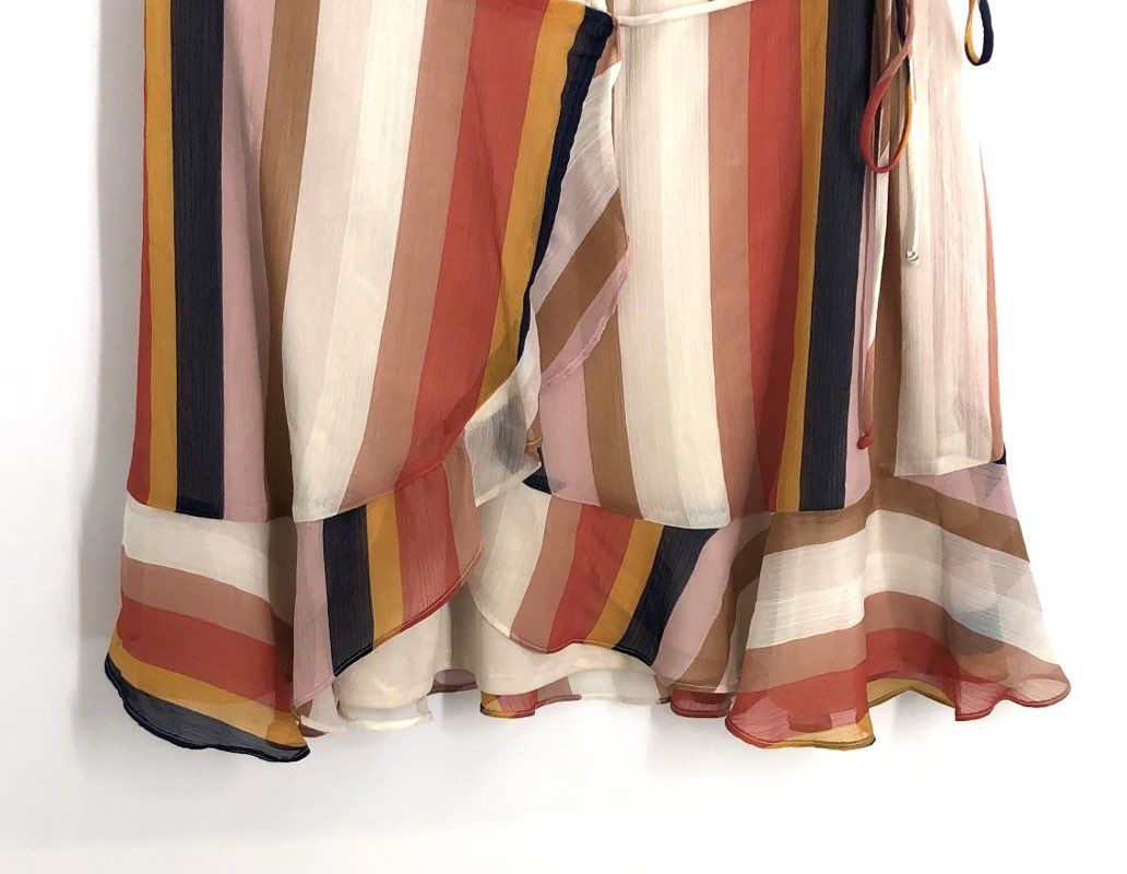 All in Favor Women's Multicolor Striped Ruffle Hem Mini Wrap Dress Size M