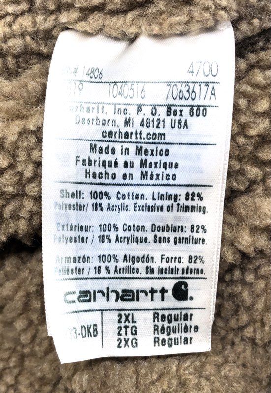 Carhartt V33 DKB Sandstone Duck Sherpa Lined Mock Neck Work Vest Brown Sz 2XL