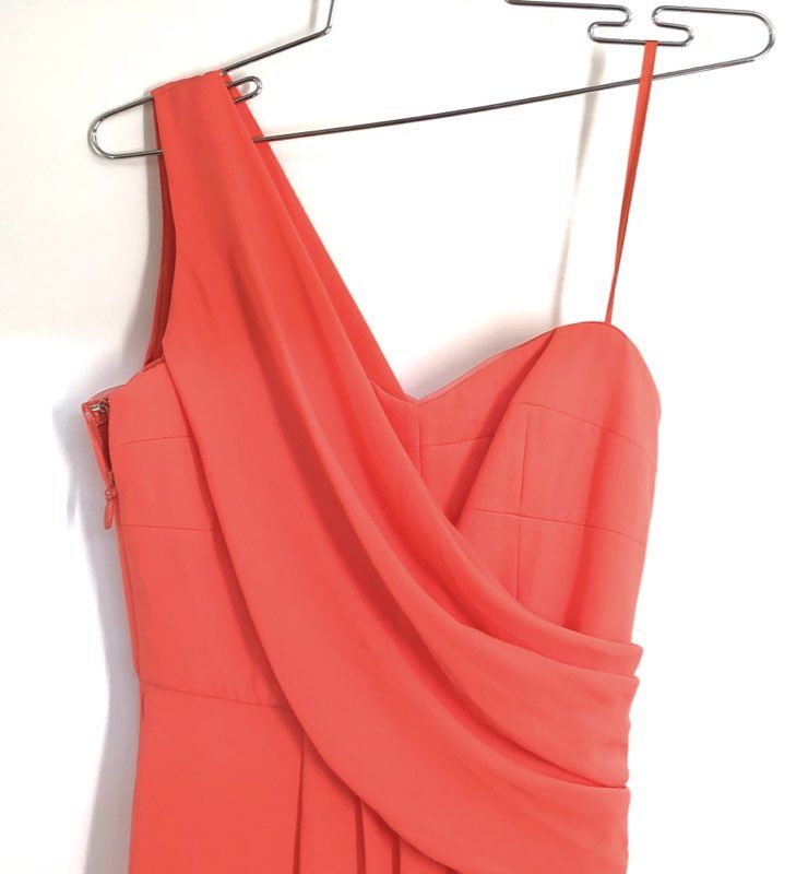 BCBGMAXAZRIA Women's Kail Gown Ambrosia Orange One Shoulder Ruffle Sz 0 NWT