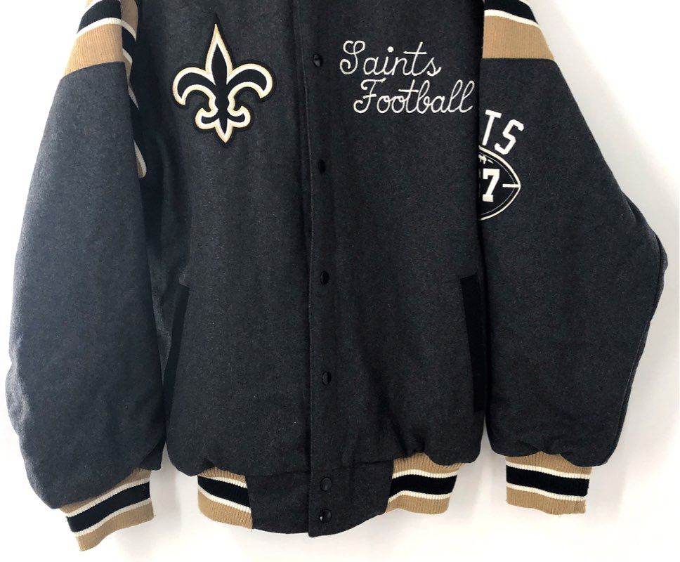 NFL New Orleans Saints Reversible Varsity Jacket Gray Wool Blend Sz S