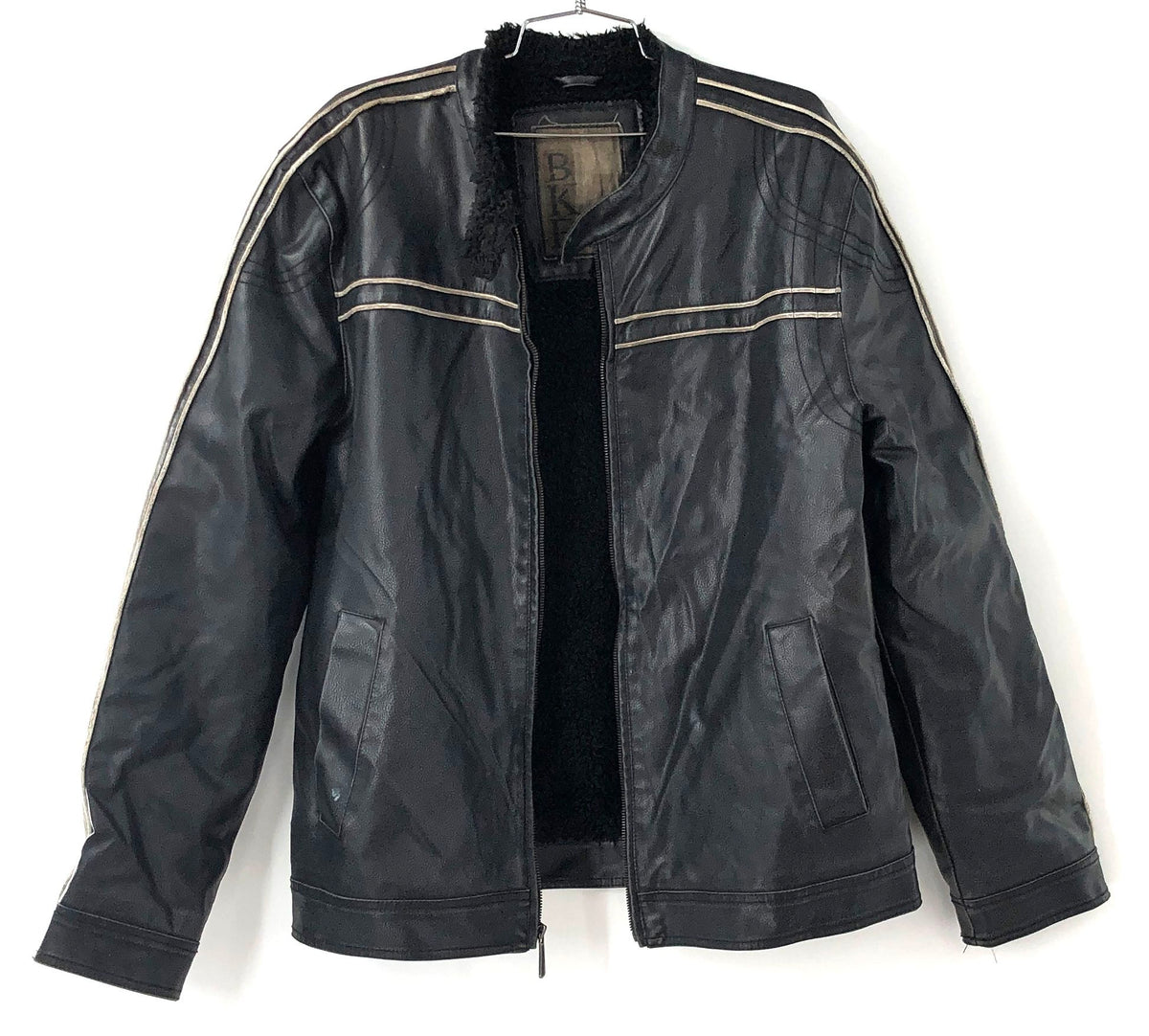 BKE Men's Black Faux Leather Moto Jacket Sherpa Lined Y2K Sz L