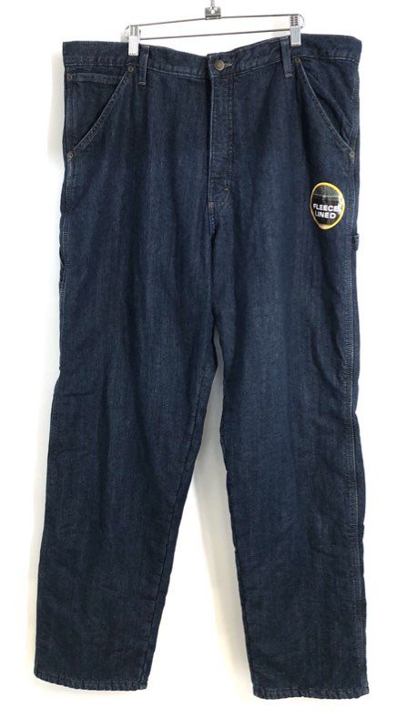 Wrangler Men's Carpenter Jeans Dark Blue Fleece Lined Rugged Denim Sz 38x34