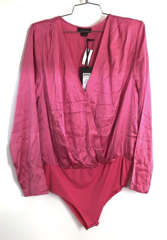 AS by DF Women's Eleutheria Silk Bodysuit Bombshell Pink NWT Sz M