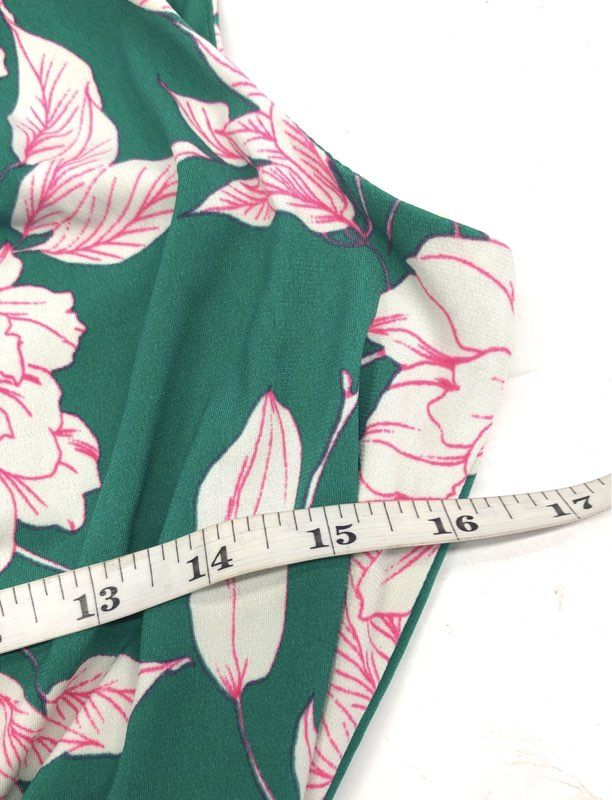 Eliza J Women's Green Floral Surplice Faux Wrap Tie Waist Dress Pink Sz 10 NWT