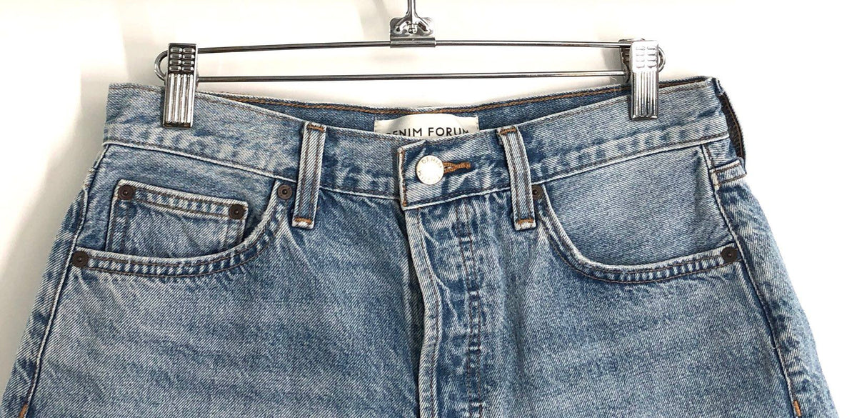 Denim Forum Women's The Yoko Short Blue Light Wash Frayed Cutoff Shorts Sz 27