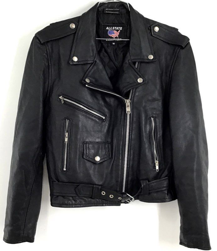 Allstate Women&#39;s Black Leather Motorcycle Jacket - Size M