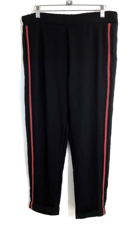 Lavender Brown Women's Black Red Side Stripe Tapered Cuffed Pants Sz S