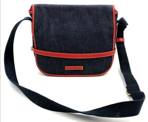 Dooney & Bourke Navy Blue Denim Crossbody Bag with Red Leather Trim (+COA)