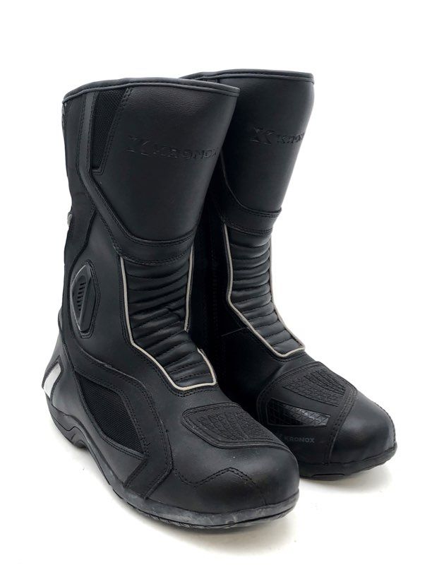 Kronox Men's Black Leather Waterproof Hipora Motorcycle Touring Boots Size 12