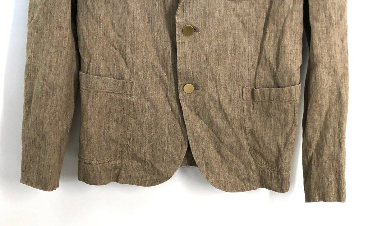 Vince Men's Tan Melange Italian Linen Cotton Blend Two Button Blazer Sz S