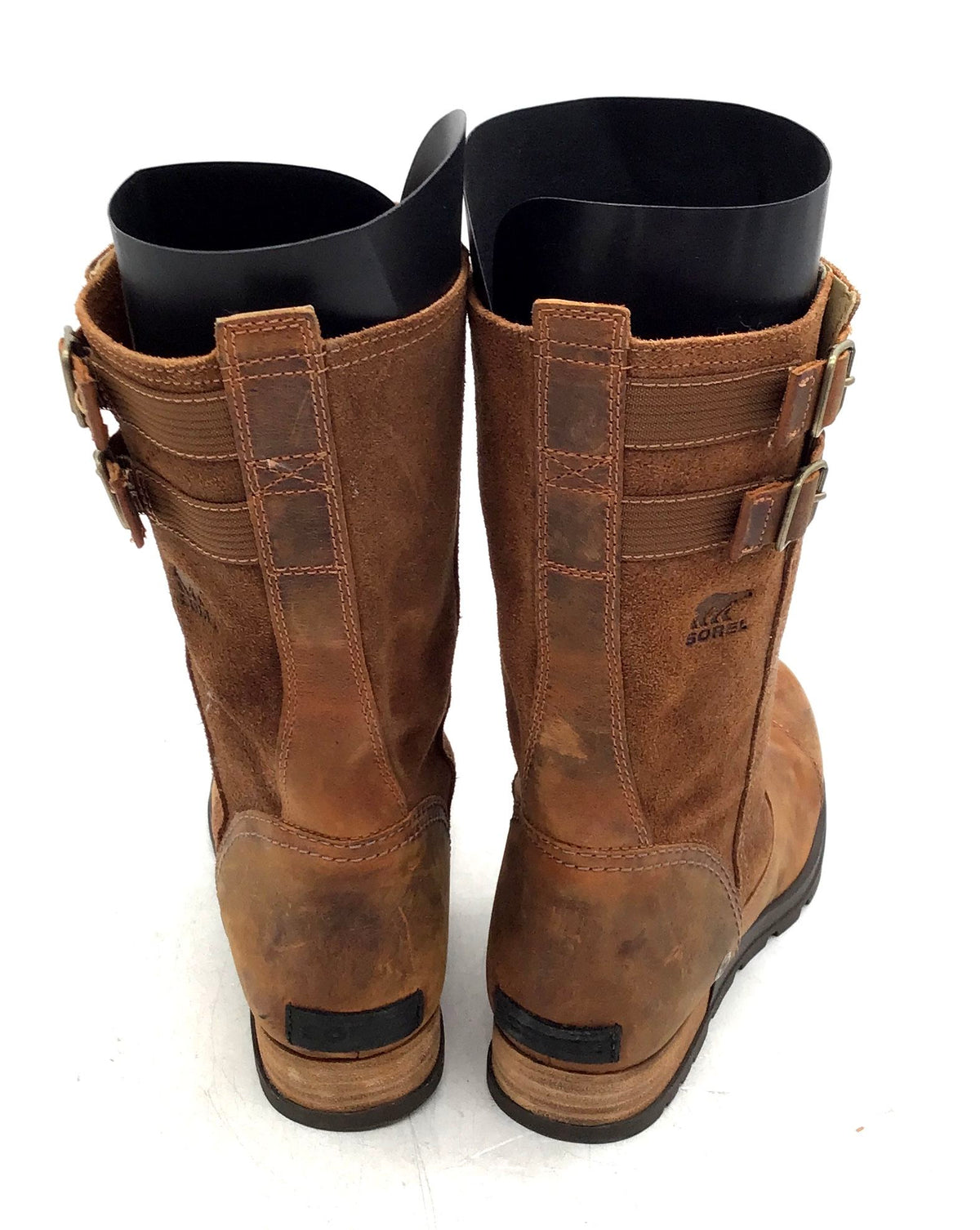 Sorel Major Moto Tobacco Brown Leather Suede Mid-Calf Boots Women's Size 9.5