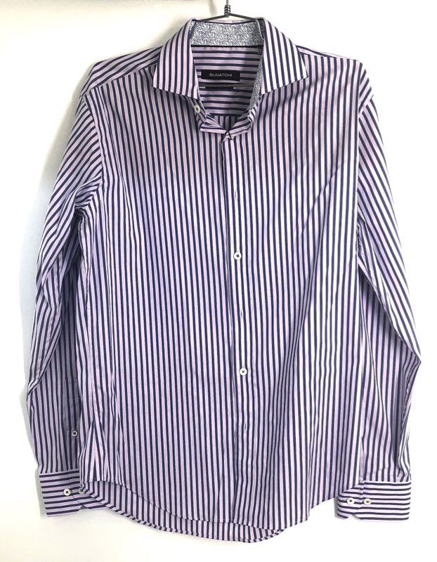 Bugatchi Men's Lavender Striped Shape Fit Button Down Shirt Sz S NWT