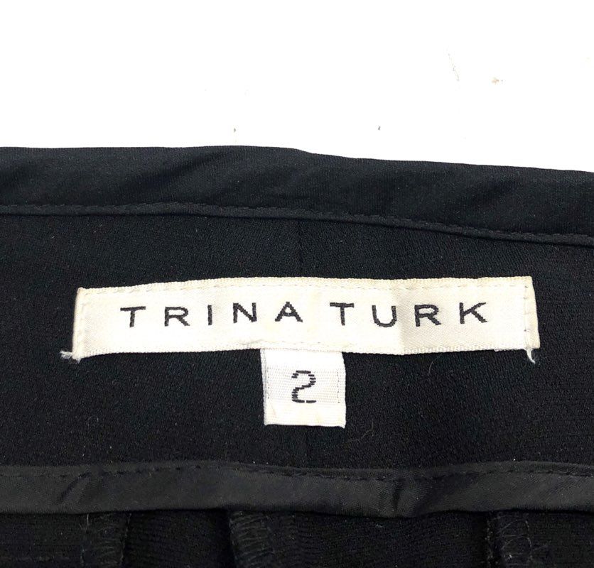 Trina Turk Women's Black Satin Trim Side Zip Ankle Zipper Tapered Pants Sz 2