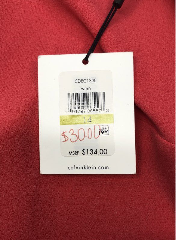 Calvin Klein Women's Red Bell Flared Sleeve Boat Neck Sheath Dress Sz 14 NWT