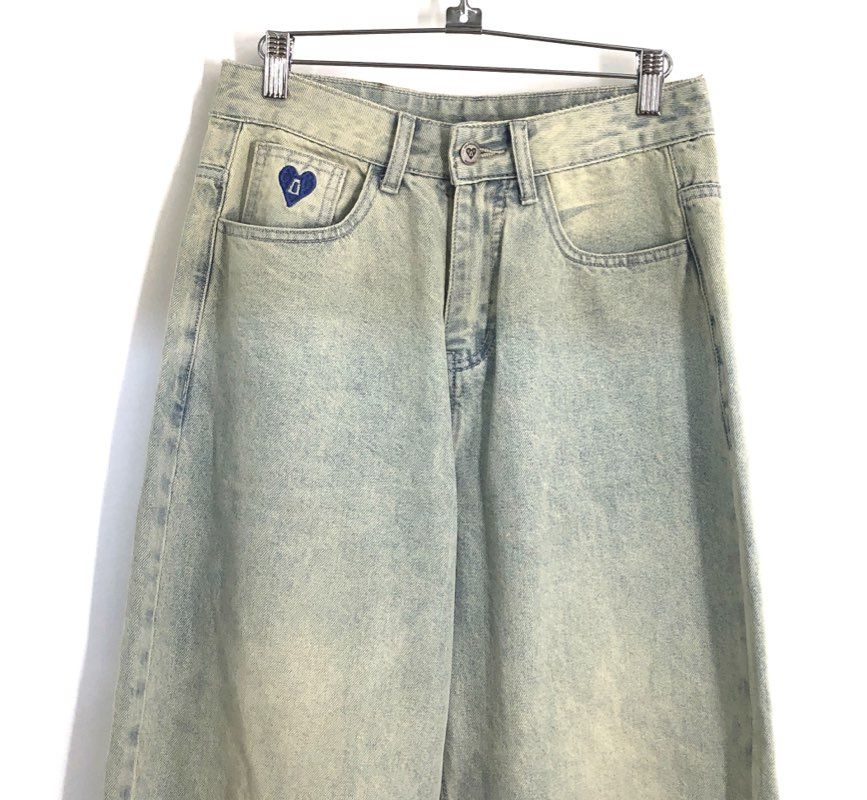 Elfric Eden Men's Light Sand Wash Blue Wide Leg Relaxed Streetwear Jeans Sz 28