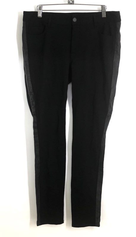 PAIGE Women's Black Genuine Leather Stripe Skinny Stretch Ponte Pants Sz 31