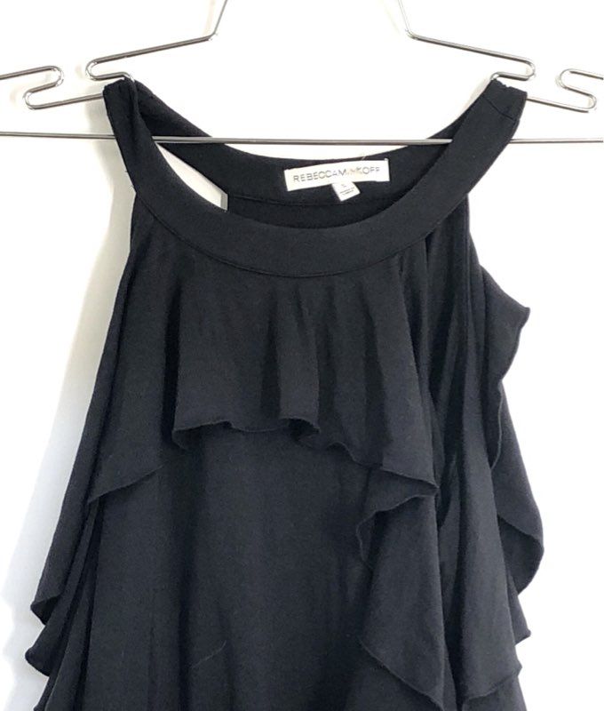 Rebecca Minkoff Women's Black Cold Shoulder Ruffled Knit Blouse Top Sz S