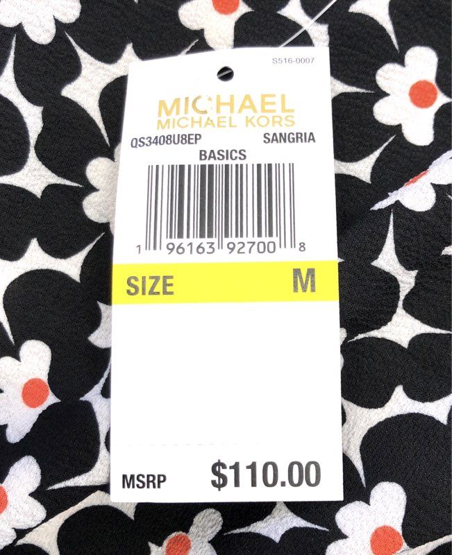 Michael Kors Women's Sangria Floral Smocked Blouse Black White Sz M NWT