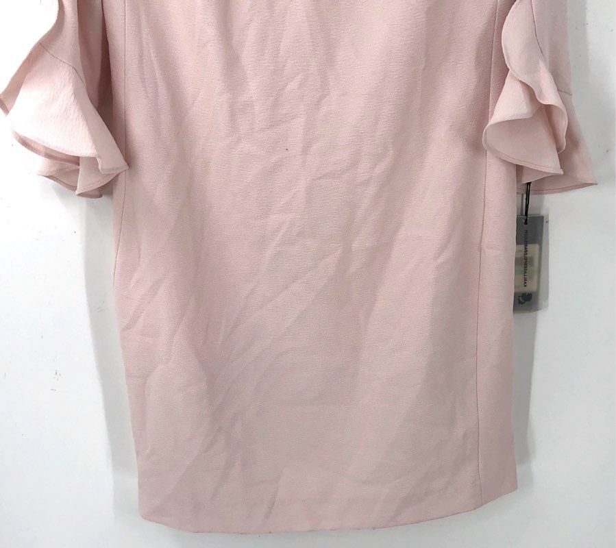 NWT Karl Lagerfeld Paris Pink Ruffle Bell Sleeve Crepe Sheath Dress Women's 8