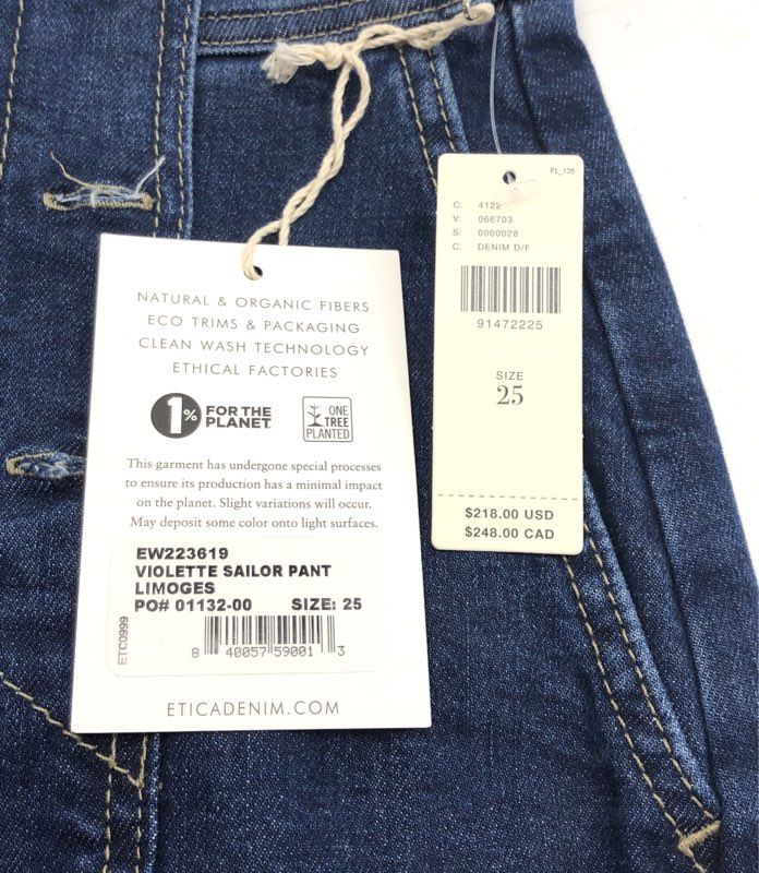 Ética Women's Violette Sailor Pant Jeans Dark Wash High Rise Wide Leg Sz 25 NWT