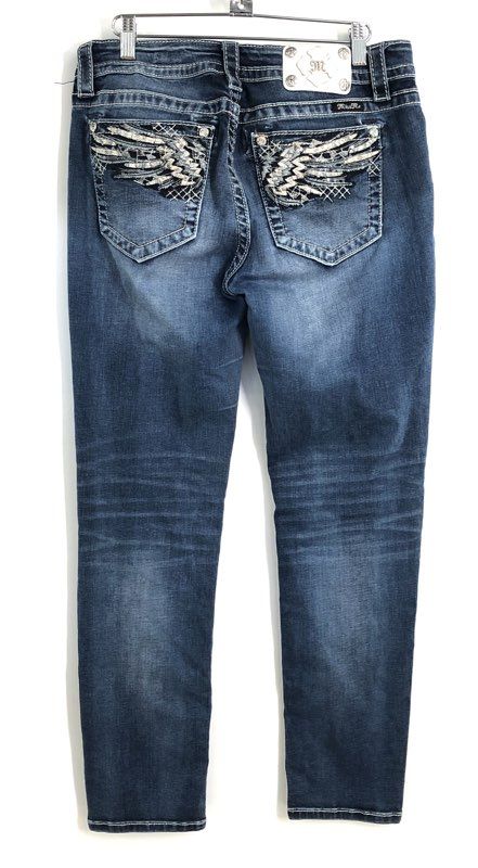 Miss Me Women's Dark Wash Skinny Jeans Embellished Pockets Stretch Sz 31
