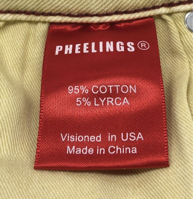 Pheelings Men's Cream Graphic Jeans Gothic Lettering Raw Hem Stretch Sz 34 NWT