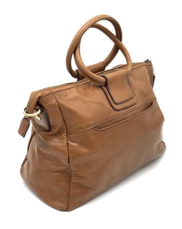 Hobo Brown Leather Satchel Bag Ring Handles Top Handle Purse
