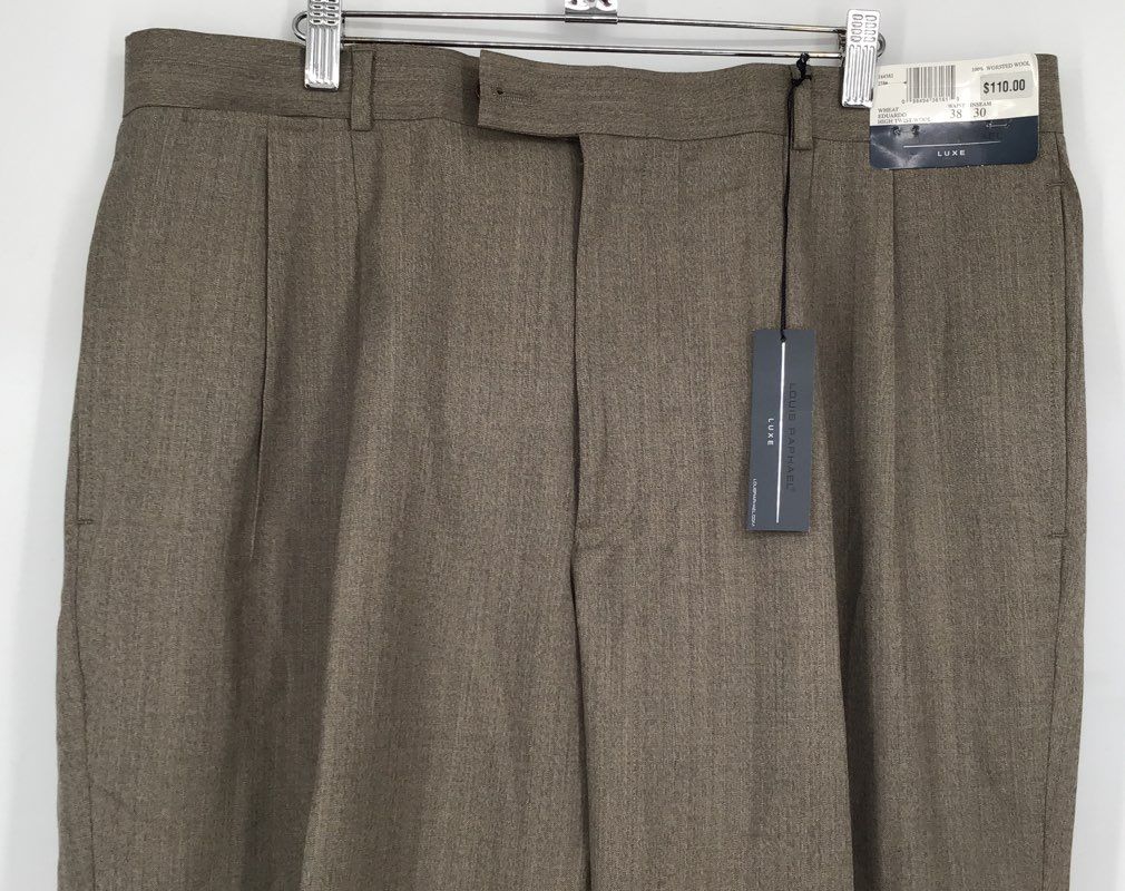 NWT Louis Raphael Men&#39;s Wheat Luxe Wool Straight Leg Dress Pants - Size 38X30