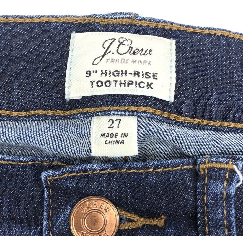 J.Crew Women's Dark Wash Blue 9" High-Rise Toothpick Skinny Jeans Sz 27