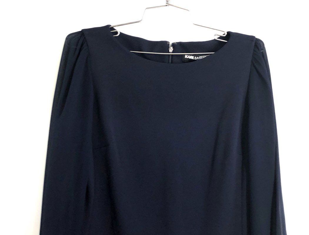 Karl Lagerfeld Paris Women's Navy Pearl Cuff Long Sleeve Sheath Dress Sz 2 NWT