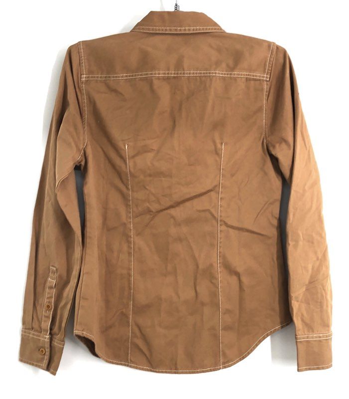 Madewell Women's Brown Camel Contrast Stitch Fitted Button Down Shirt Sz 0 NWT