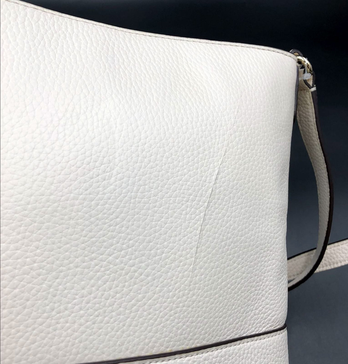 Kate Spade 'Cara' White Pebbled Leather Crossbody Bag w/ Gold-Tone Detail (+COA)
