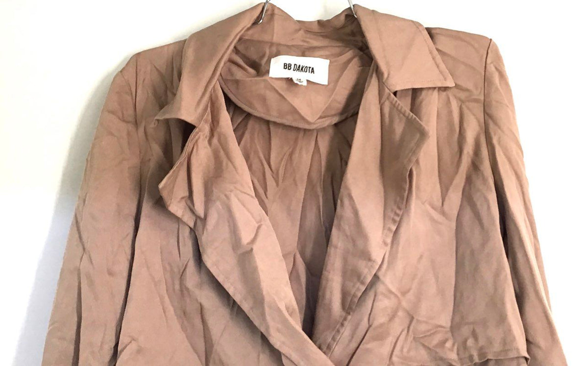 BB Dakota Women's Tan Draped Double Breasted Lyocell Cropped Jacket Sz M