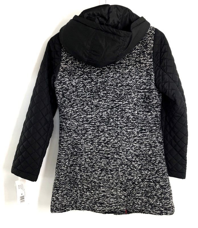 R 1881 S. Rothschild Hooded Coat Black White Faux Tweed Quilted NWT 12