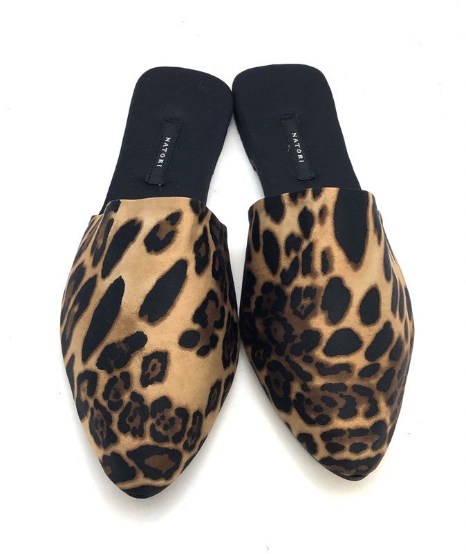 Natori Leopard Print Pointed Toe Mule Flat Slides Women's Size 9 NIB