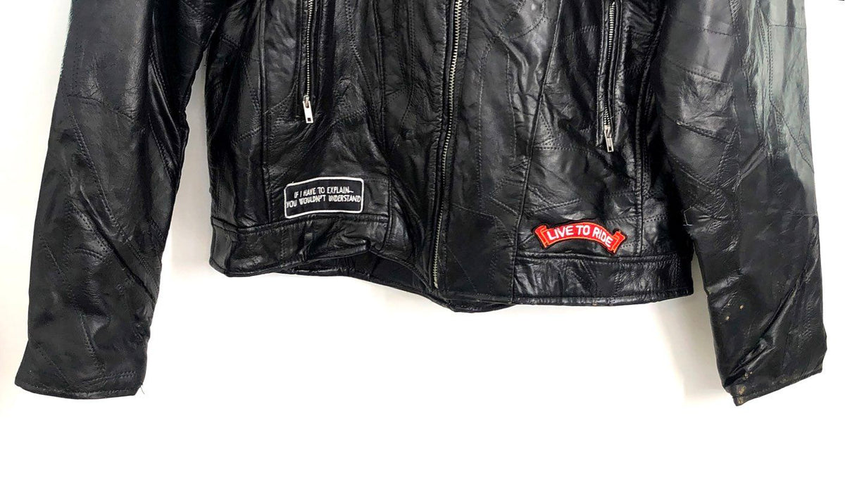 Vintage Diamond Plate Buffalo Leather Patch Biker Motorcycle Jacket Sz 3X