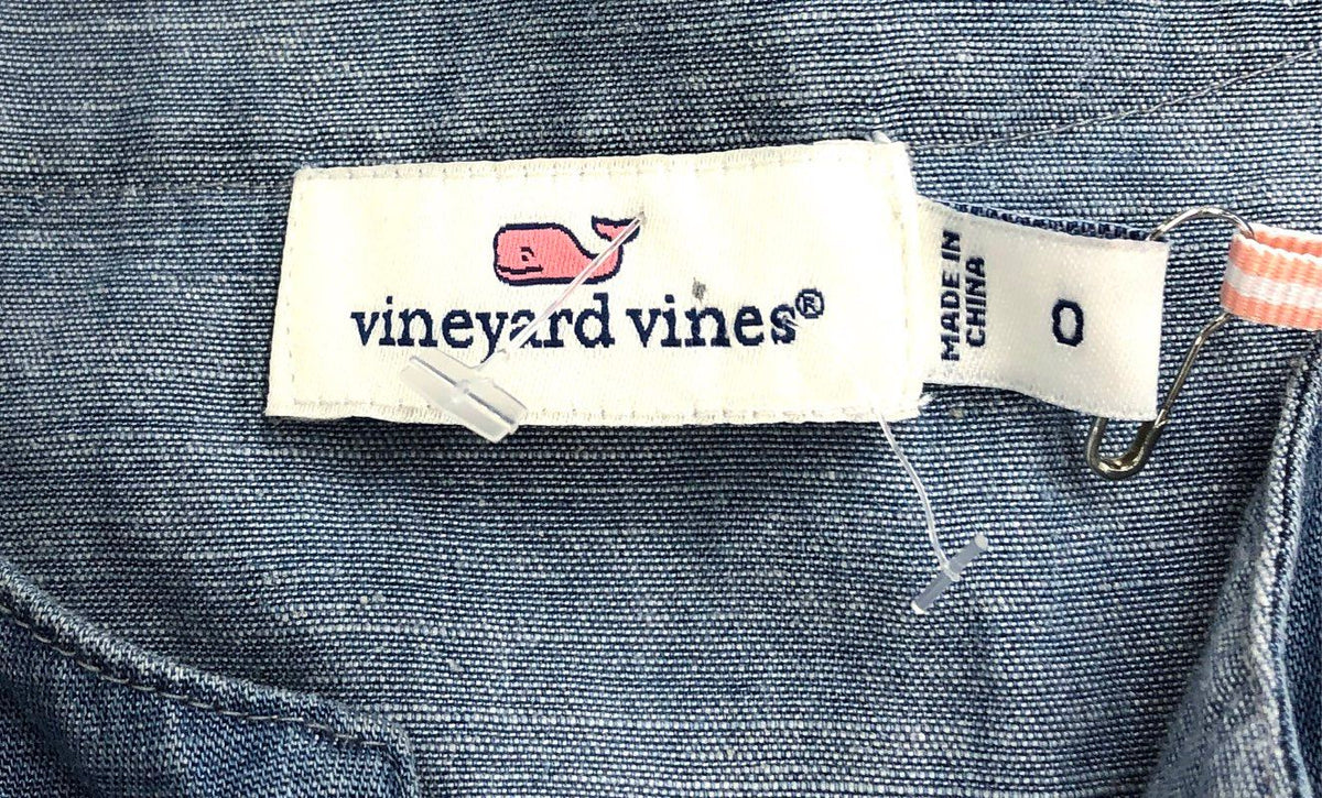 Vineyard Vines Women's Chambray Flutter Sleeve Lace-Up Dress Blue NWT Sz 0